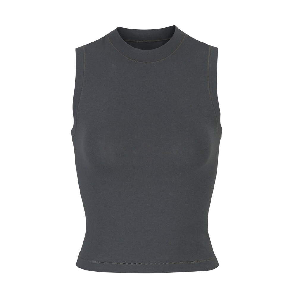 SKIMS Cotton Jersey Mock Neck Tank in Deep Sea
